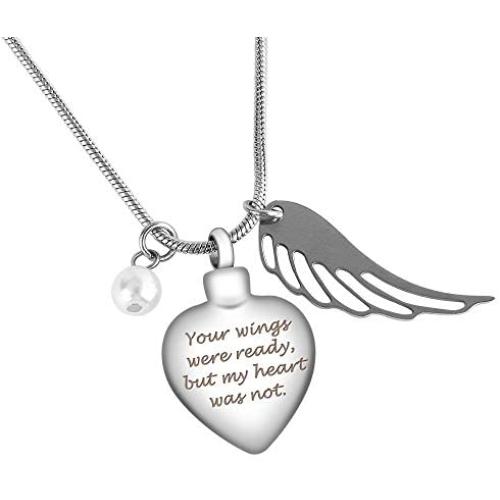 Personalized Customizable Urn Necklace for Ashes Stainless Steel Cremation Jewelry With Heart Angel Wing Memorial Pendant