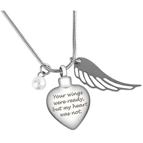 Personalized Customizable Urn Necklace for Ashes Stainless Steel Cremation Jewelry With Heart Angel Wing Memorial Pendant Personalized Customizable Urn Necklace for Ashes Stainless Steel Cremation Jewelry With Heart Angel Wing Memorial Pendant