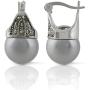 JanKuo Jewelry Rhodium Plated Gray Color Simulated Pearl Marcasite Earrings