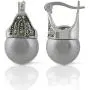 JanKuo Jewelry Rhodium Plated Gray Color Simulated Pearl Marcasite Earrings JanKuo Jewelry Rhodium Plated Gray Color Simulated Pearl Marcasite Earrings