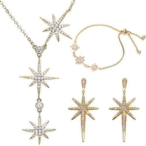 ALAIX Womens Necklace Sets Silver Gold Chain Necklaces with Long Shiny Bling Sparkle Pendant Adjuatable Sweater Necklace for Women and Girls