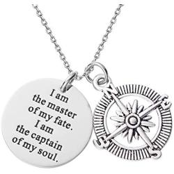 LParkin I Am The Master of My Fate I Am The Captain of My Soul Compass Necklace Jewelry Invictus Inspirational Quote Graduation Gift