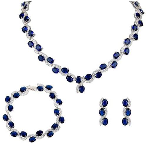 EVER FAITH Silver-Tone Zircon Wedding S-Shaped Necklace Earrings Bracelet Set