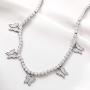 KissYan Butterfly Tennis Chain Necklace , 18K White Gold Plated Diamond Butterfly Tennis Choker Bling Iced CZ Butterfly Necklace Silver Gift for Women Girl