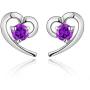 Crystalline Azuria Heart Jewelry Set for Women White Purple Zirconia Crystals Heart Pendant Necklace 18'' Stud Earrings Bracelet 7.2'' 18K White Gold Plated
