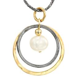 Graduated Circles 925 Sterling Silver 14k Gold Filled and White Pearl Multi Hoops Drop Pendant