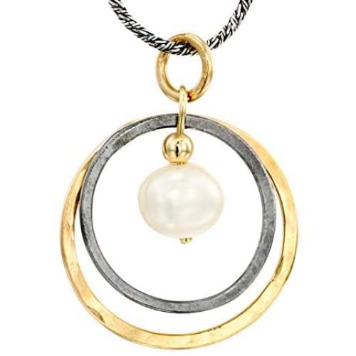 Graduated Circles 925 Sterling Silver 14k Gold Filled and White Pearl Multi Hoops Drop Pendant