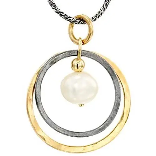 Graduated Circles 925 Sterling Silver 14k Gold Filled and White Pearl Multi Hoops Drop Pendant Graduated Circles 925 Sterling Silver 14k Gold Filled and White Pearl Multi Hoops Drop Pendant