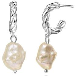 Baroque Pearl Earrings [.925 Sterling Silver] - Vintage/Art Deco/Gala/Evening Wear/Elegant/Ballroom/Bridal