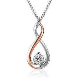 Angelady 925 Sterling Silver Infinity Necklace for Women with Jewellery Gift Box, Silver and Rose Gold Plated Friendship Pendant Necklace with 5A Cubic Zircon Birthday Gift