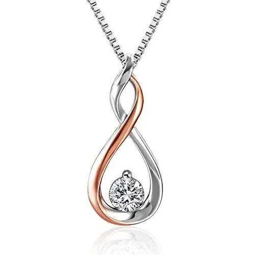 Angelady 925 Sterling Silver Infinity Necklace for Women with Jewellery Gift Box, Silver and Rose Gold Plated Friendship Pendant Necklace with 5A Cubic Zircon Birthday Gift