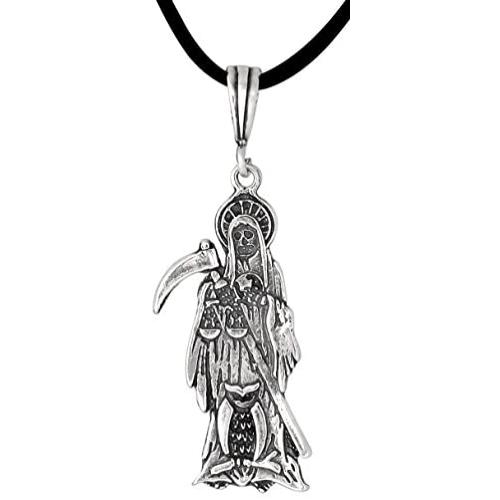 eJewelryPlus Sterling Silver Santa Muerte with OWL and Scale Oxidized Made in USA