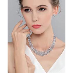 EVER FAITH Wedding Cluster Flower Leaf Necklace Earrings Set Clear Austrian Crystal Silver-Tone
