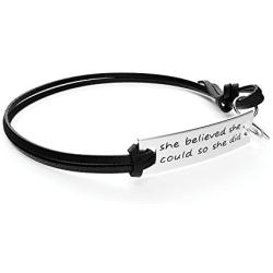Luvalti Inspirational Leather Bracelet 10’’ - “She Believed she Could so she did” - Personalized Jewelry