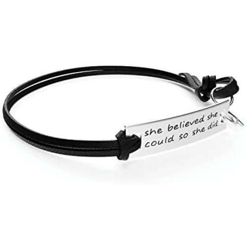 Luvalti Inspirational Leather Bracelet 10’’ - “She Believed she Could so she did” - Personalized Jewelry