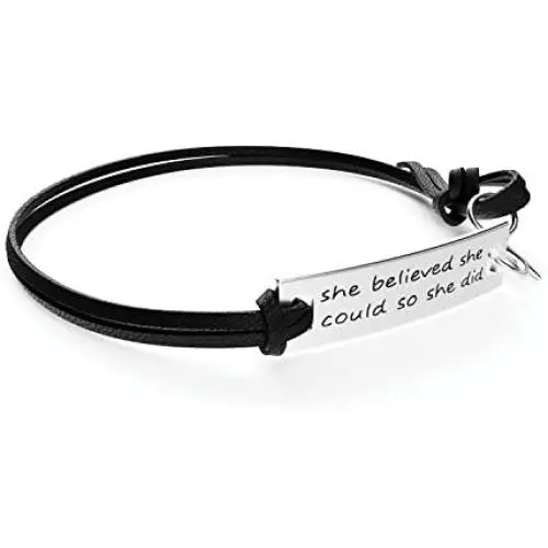 Luvalti Inspirational Leather Bracelet 10’’ - “She Believed she Could so she did” - Personalized Jewelry