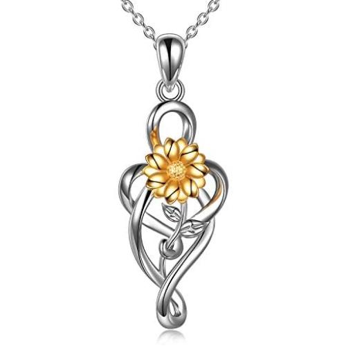 ONEFINITY Sunflower Necklace Sterling Silver Musical Note Sunflower Pendant Jewelry Gifts for Women