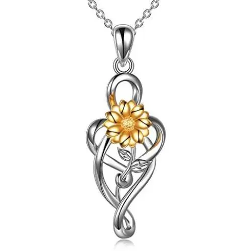 ONEFINITY Sunflower Necklace Sterling Silver Musical Note Sunflower Pendant Jewelry Gifts for Women ONEFINITY Sunflower Necklace Sterling Silver Musical Note Sunflower Pendant Jewelry Gifts for Women