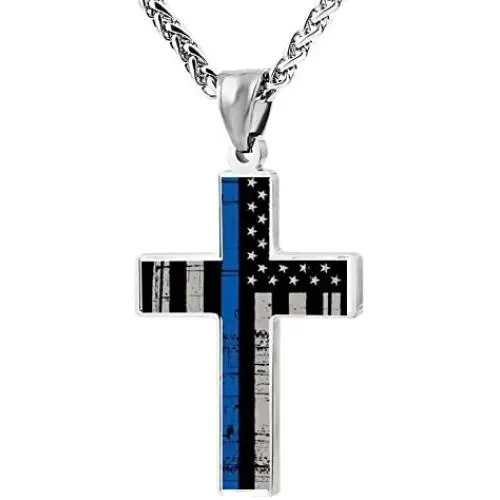 CTWUVS ADPR American Flag Patriotic Cross Pendant Necklace Religious Jewelry for Men CTWUVS ADPR American Flag Patriotic Cross Pendant Necklace Religious Jewelry for Men