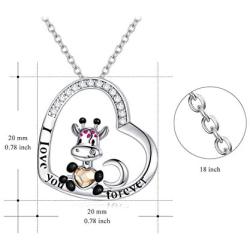 AOBOCO Cute Giraffe Necklace Sterling Silver Crescent Moon Heart Giraffe Pendant Embellished with Crystals from Austria - I Love You Forever, Birthday Anniversary Giraffe Jewelry Gifts for Women