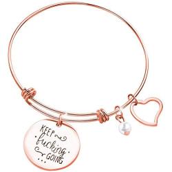 Jude Jewelers Stainless Steel Keep Fucking Going Adjustable Charm Inspirational Graduation Bangle Bracelet