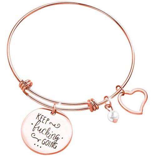 Jude Jewelers Stainless Steel Keep Fucking Going Adjustable Charm Inspirational Graduation Bangle Bracelet