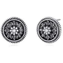 Sterling Silver Antiqued Sunflower Earrings Bohemian Oxidation Sunflower Earrings Vintage Jewelry for Women, Girl