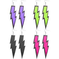 4 Pairs Women 80s Earrings Retro Earrings Dangle Earrings Neon Earrings for 80s Party Costume Accessory (Flash Style)