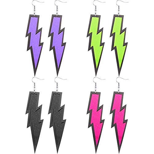 4 Pairs Women 80s Earrings Retro Earrings Dangle Earrings Neon Earrings for 80s Party Costume Accessory (Flash Style)