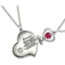Getname Necklace Personalized Key to My Heart Couple Pendants Set Birthstone Engraved Necklace Sterling Silver 925