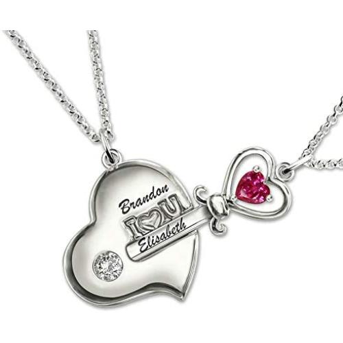 Getname Necklace Personalized Key to My Heart Couple Pendants Set Birthstone Engraved Necklace Sterling Silver 925