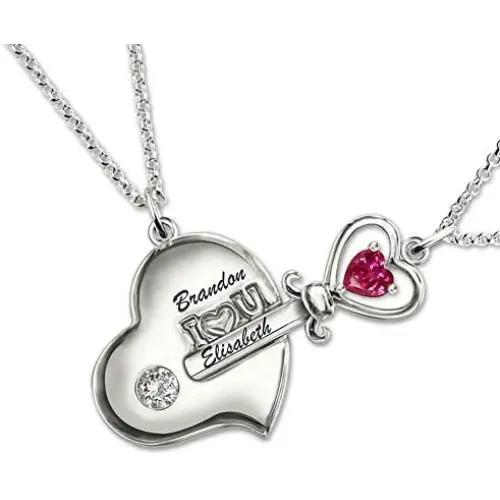 Getname Necklace Personalized Key to My Heart Couple Pendants Set Birthstone Engraved Necklace Sterling Silver 925 Getname Necklace Personalized Key to My Heart Couple Pendants Set Birthstone Engraved Necklace Sterling Silver 925
