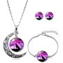 Hollow Crescent Moon Wolf Necklace Pendant Stud Earrings Vintage Time Gemstone New Moon Charm Bracelets for Women Girls Trendy Christmas Jewelry Set