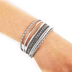 FINETOO Multilayer Leather Wrap Bracelet Handmade Braided Chain Cuff Bangle Alloy Magnet Buckle Bracelets for Women Girls Birthday Gift