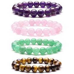 Top Plaza Mens Womens Natural Gemstone Round Beads Healing Crystals Reiki Chakra Balancing Stretch Bracelets