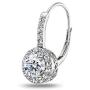 Sterling Silver Round Dainty Halo Leverback Earrings Made with Swarovski Zirconia