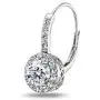 Sterling Silver Round Dainty Halo Leverback Earrings Made with Swarovski Zirconia
