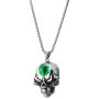 COOLSTEELANDBEYOND Mens Womens Steel Flame Skull Pendant Necklace with Green Resin Bead Evil Eye, 30 in Wheat Chain