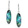 Rainbow Abalone Shell Natural Oval Shaped Drop Bezel Set Dangle Leverback Earrings For Women Teen 925 Sterling Silver