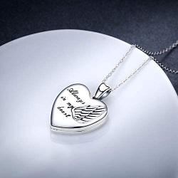 925 Sterling Silver Urn Necklaces for Ashes Cremation Jewelry for Ashes Angel Wings Cremation Necklace for Ashes Always in My Heart Memorial Gifts Ashes Keepsake Pendant Necklace with Funnel Kit