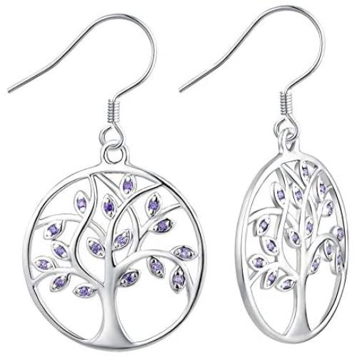 YL Dangle Drop Tree Earrings 925 Sterling Silver Tree of Life Leverback Earring Cubic Zirconia Created Emerald Green Jewelry