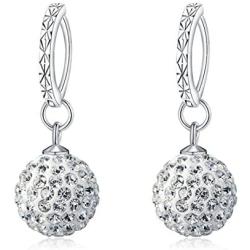 Mandio 925 Sterling Silver Crystal 10/12mm Disco Ball Earrings, Dangle Drop Earrings for Women/Girls