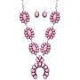 Vintage Squash Blossom Metal Statement Necklace/w Earrings Pink Version No.786P