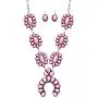 Vintage Squash Blossom Metal Statement Necklace/w Earrings Pink Version No.786P Vintage Squash Blossom Metal Statement Necklace/w Earrings Pink Version No.786P