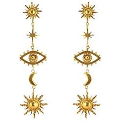 Gold Tone Evil Eyes sun moon Earrings Fashion Unique Abstract Eyes Drop Dangle Earring for Women Girls Exaggerated Jewelry