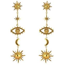 Gold Tone Evil Eyes sun moon Earrings Fashion Unique Abstract Eyes Drop Dangle Earring for Women Girls Exaggerated Jewelry