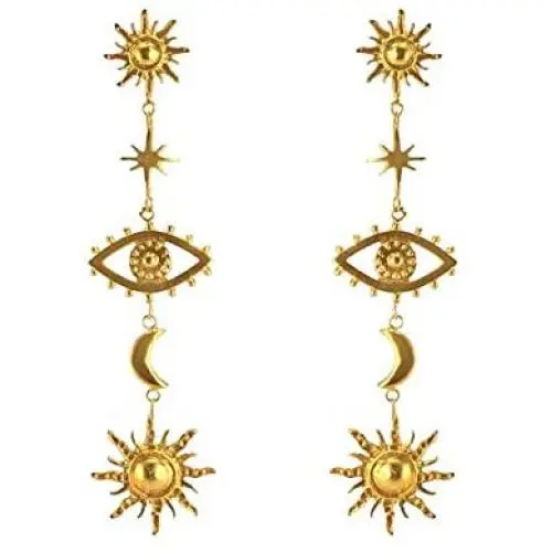 Gold Tone Evil Eyes sun moon Earrings Fashion Unique Abstract Eyes Drop Dangle Earring for Women Girls Exaggerated Jewelry Gold Tone Evil Eyes sun moon Earrings Fashion Unique Abstract Eyes Drop Dangle Earring for Women Girls Exaggerated Jewelry
