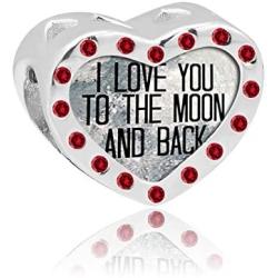 Q&Locket 925 Sterling Silver Heart I Love You to The Moon& Back Charms Photo Bead for Bracelet