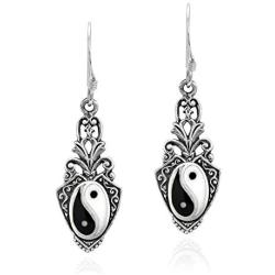 Vintage Style Balance of Life Yin Yang Symbol .925 Sterling Silver Dangle Earrings