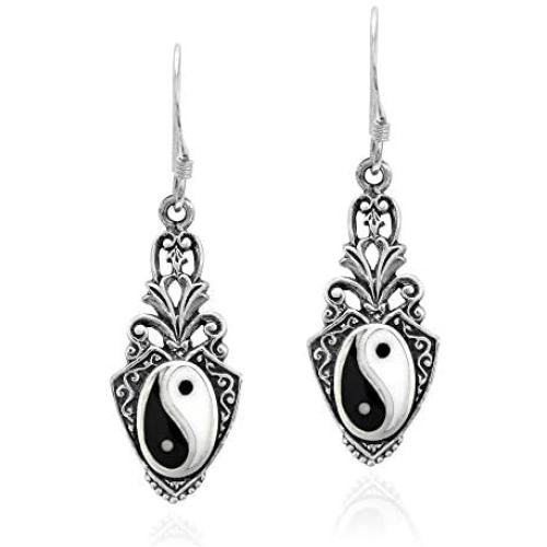 Vintage Style Balance of Life Yin Yang Symbol .925 Sterling Silver Dangle Earrings